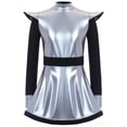 thumbnail image 3 of Moggemol Robe à Manches Longues Zippée avec Short Intégré, Patchwork Métallisé Brillant, Vêtements Extraterrestres pour Filles Argent 14, 3 of 6