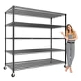 thumbnail image 1 of Commercial Heavy Duty Metal Wire Shelving Unit with Wheels – 5 Adjustable Tiers – 3300 lbs Capacity – Food Service Storage Rack for Industrial, Garage, Kitchen Use – 82.6"H x 59"W, 1 of 8