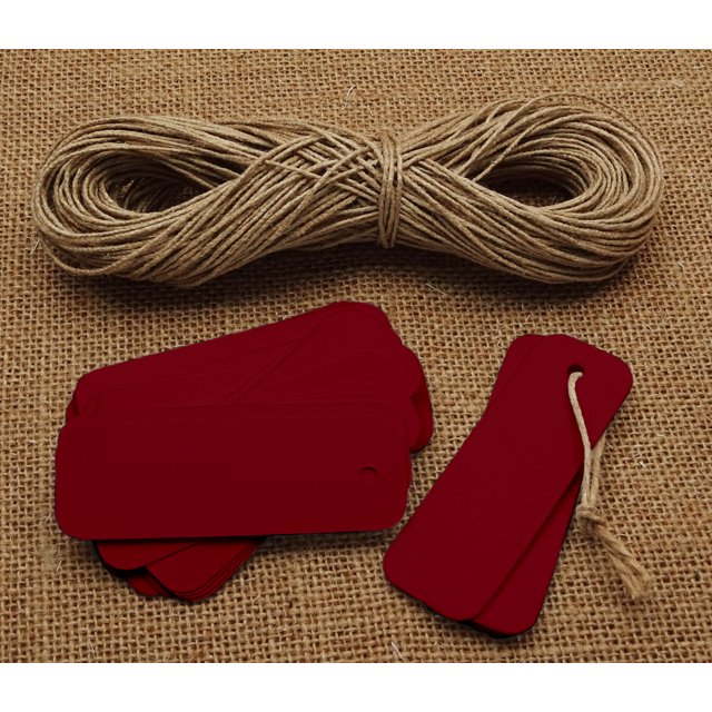 100 Pcs Rectangular Shape Blank Tags Bonbonniere Wedding Favor Hang Tag with Free Natural Jute Twine - Colours Available
