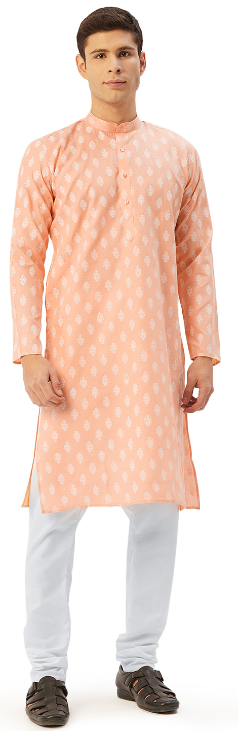 Kurta Pyjama de Festival pour Homme en Coton, Tenue Traditionnelle Indienne (Pêche, m)
