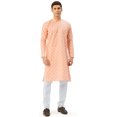 thumbnail image 1 of Cotton Kurta Pyjama Indian Traditional Printed Men (Peach, XXL), 1 of 6