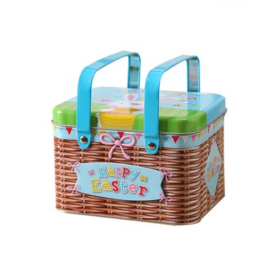 Binwennn Easter Candy Jar Cookie Jar Elegant Metal Tinplate Empty Jars Cookie Candy Storage Containers Easter With Lids And Handle For Easter Decoration Holiday Part Clear Pantry Storage Tall Food