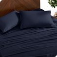 thumbnail image 4 of Bare Home Bamboo Sheet Set - Made from Rayon Fibers - Deep Pockets - 4 Piece - Queen, Midnight Blue, 4 of 7