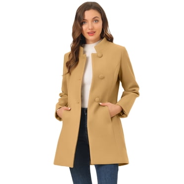 INSPIRE CHIC Women's Winter Overcoat Stand Collar Single Breasted Long Coat