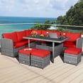 thumbnail image 1 of Gymax Ensemble de Conversation pour Terrasse en Rotin 7 Pcs, Sectionnel, avec Coussins Rouges, 1 of 10