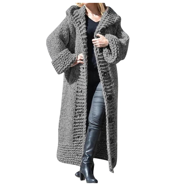 Kcodviy Women Casual Solid Knit Long Lightweight Sweater Cardigans for Women Button Plus Size Long Winter Long Cardigans for Women Sleeve Sweater Long Cardigan Long Plus Size Coats Coat