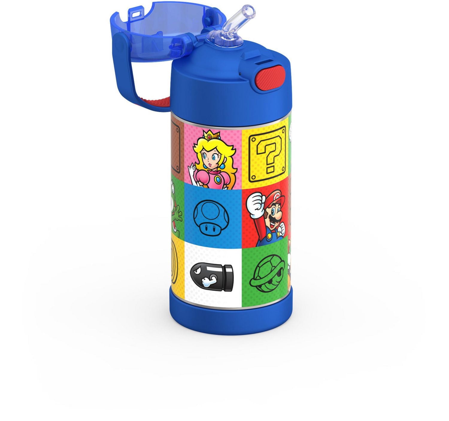 Thermos Kids Vacuum Insulated Funtainer Water Bottle with Flip Up Straw, 355ml, Super Mario, Back to School Supplies
