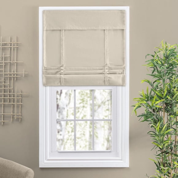 Camalay Harmony Light Filtering Adhesive Fastener Cascade Roman Shade 27 x 64 in Wheat
