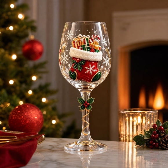 Ltvvegg Cadeaux de Noël Verres à Vin de Noël, Verres à Boire à Tige Élégants de 7 Po pour Fête de Noël Mariage Réception Décorations de Table