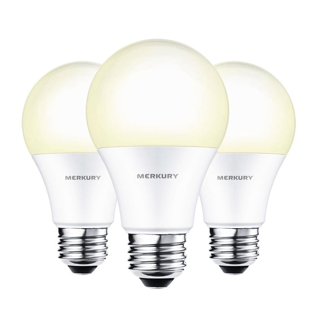 Merkury Ampoules DEL Intelligentes Wi‐Fi Non Gradables, Trois Ampoules DEL Blanches avec Sommets Ronds Givrés et bases à Vis Argentées, Remplacent les Ampoules Traditionnelles 60 W, avec Wi‐Fi 2,4 GHz Intégré pour Application à Distance et Commande Vocale via Alexa Ou l'Assistant Google, Convenant à Divers Appareils d'Éclairage Domestique.