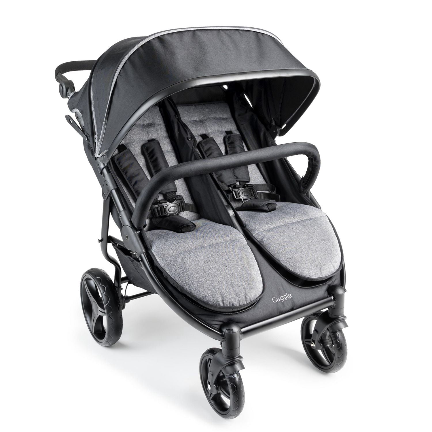 Foundations Gaggle Roadster Duo Side-by-Side Double Lightweight Stroller, Reclining Seats with Canopy, Black