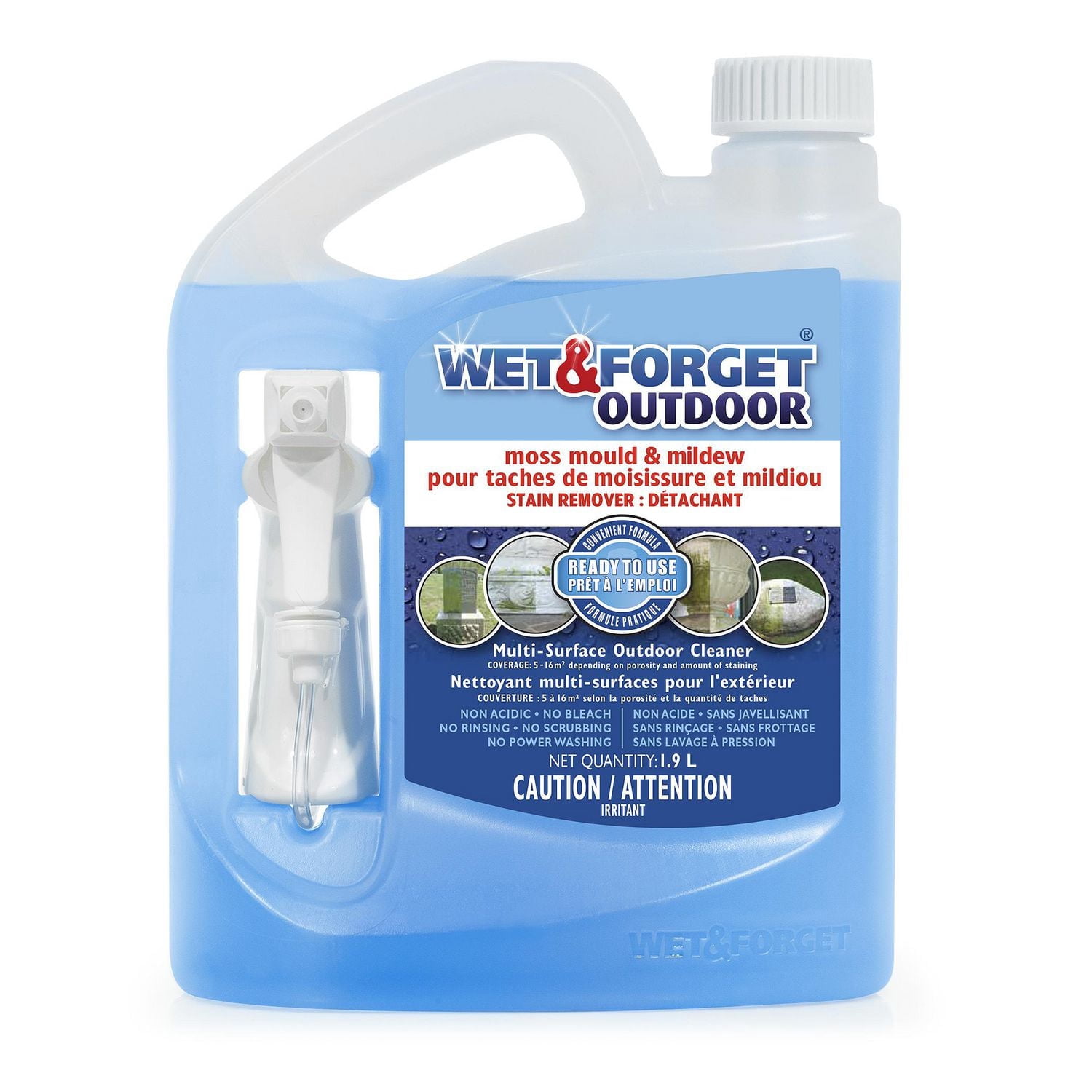 Wet & Forget Nettoyant Anti-Mousse, Moisissure et Taches de Mildiou Prêt à l'Emploi