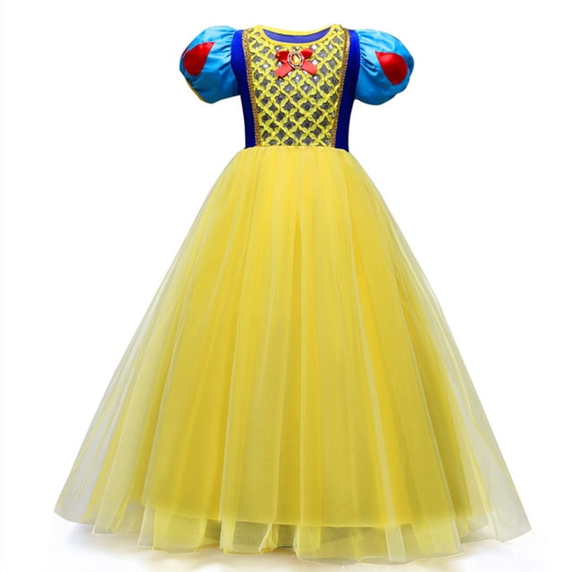 HAWEE Robe de Princesse pour Filles Snow White Jaune Robes de Cérémonie Fantaisie Cosplay Costume