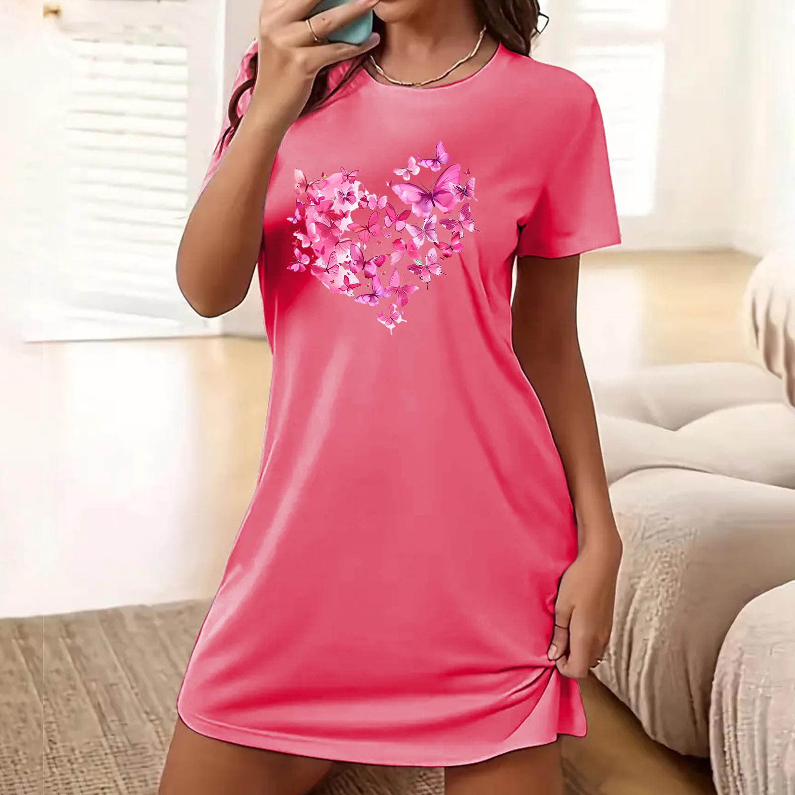 Mefallenssiah Nuisette Courte Surdimensionnée pour Femme, Mode, Imprimé sur la Poitrine, Manches Courtes