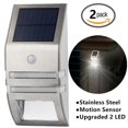 thumbnail image 1 of Hongchun 2 Pack Solar Motion Sensor Fence Post Light, 2 LED Solar Powered Stainless Steel Fence Light, Solar Powered Waterproof Outdoor Security Light, Solar Accent Wall Light for Patio, Garden (White Light), 1 of 5