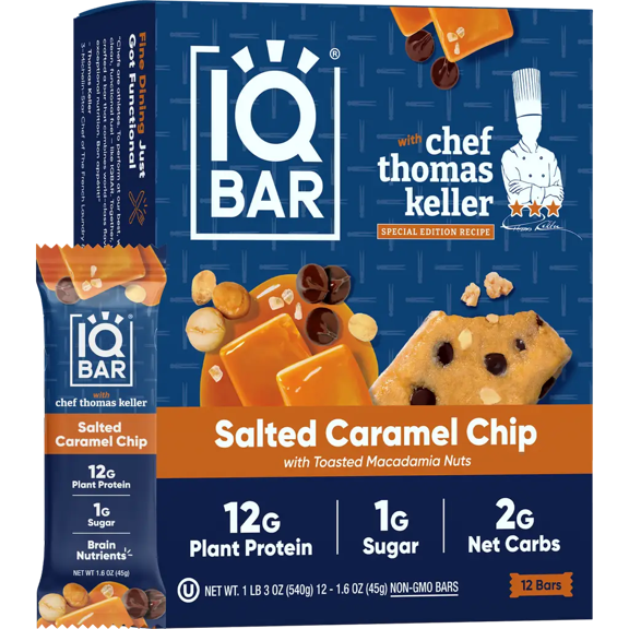 IQBAR Brain and Body Plant Protein Bars - Salted Caramel Chip (12 Bars)