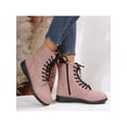 thumbnail image 4 of UKAP Women Combat Boot Side Zip Booties Lace Up Ankle Boots Work Shoes Waterproof Pink 7, 4 of 8
