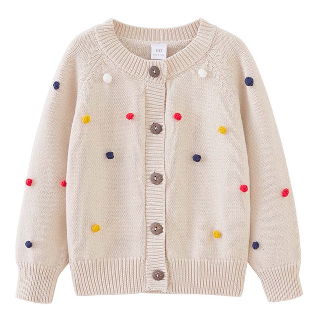 RXIRUCGD Cardigan Veste en Tricot de Coton à Col Rond, Boules Colorées Crochetées à la Main pour Garçons et Filles ( Kaki, Taille : 4 Ans )