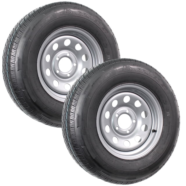 eCustomrim 2-Pack Mounted Radial Trailer Tire Rim ST205/75R14 Load Range D 5-4.5 Silver Modular Wheel - 6 Year Warranty w/Free Roadside