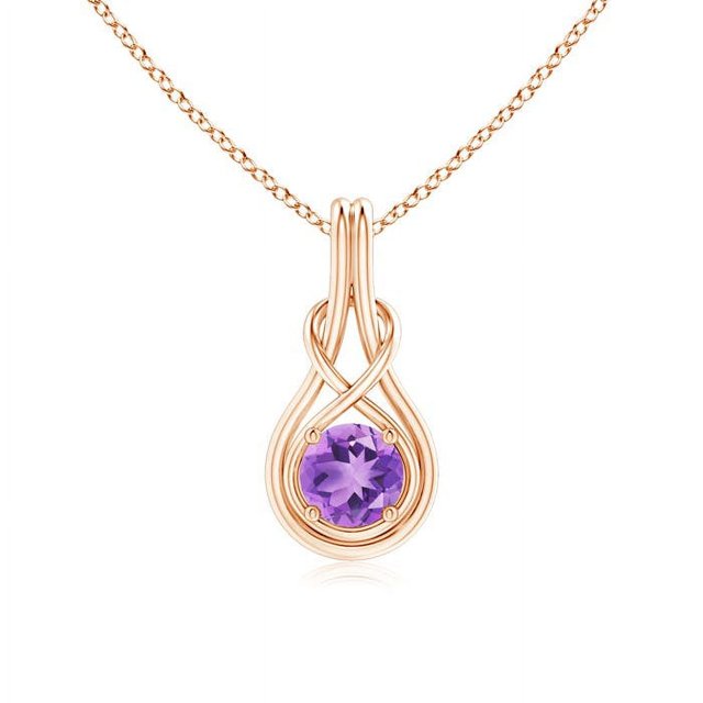 Angara Collier en Améthyste Naturelle - Pendentif Solitaire en Améthyste Ronde Nœud Infini en Or Rose 14 K pour Femmes