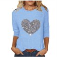 thumbnail image 3 of Jovati Blouse à Manches Longues à Col Rond pour Femmes, Manches 3/4 Imprimé爱心, Mélange Polyester-Spandex, Coupe Décontractée, Tenue Décontractée Quotidienne, Quatre Saisons, 3 of 4