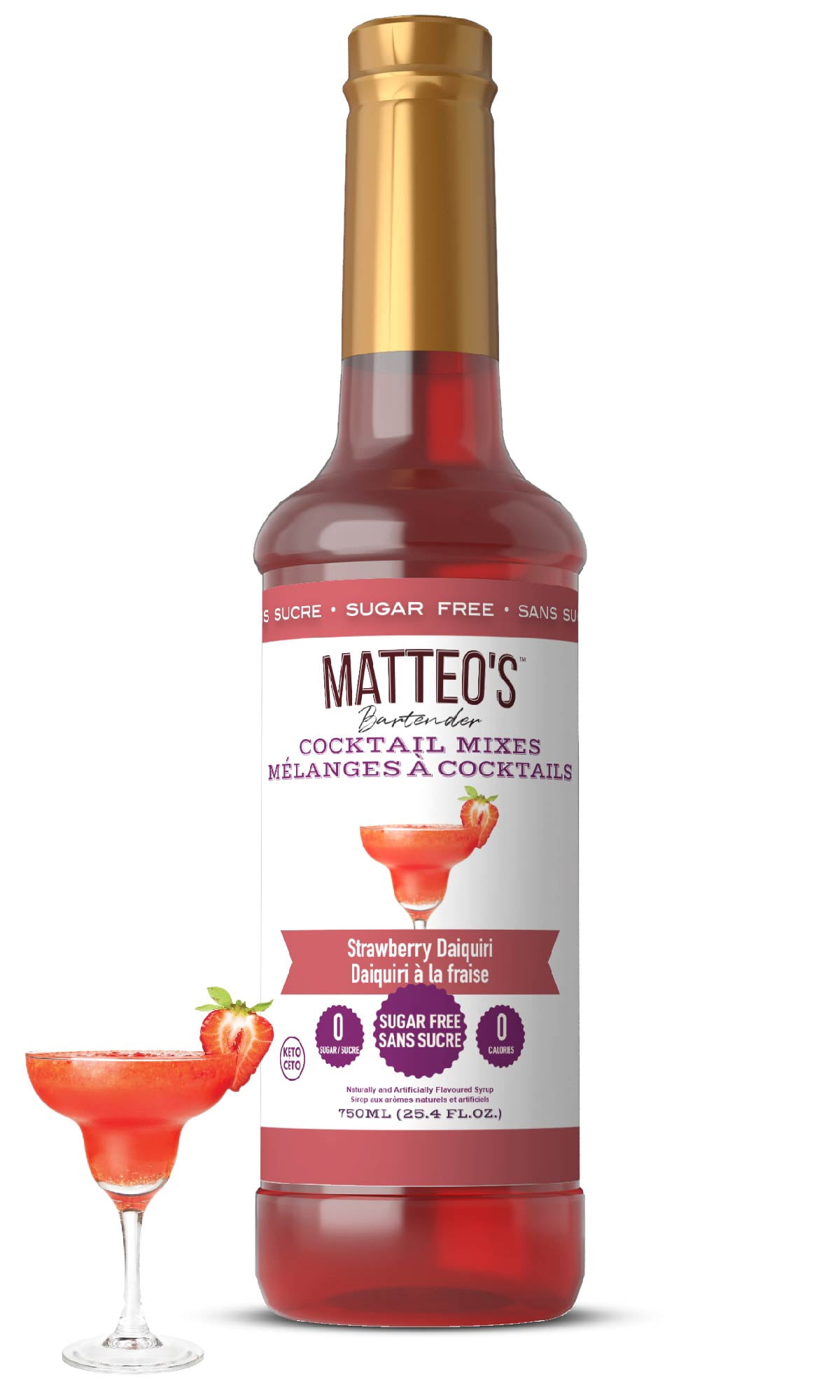 Matteo's Sugar Free Cocktail Syrup, Strawberry Daiquiri, 750mL, 0 Calories, Sugar, (Single Bottle)