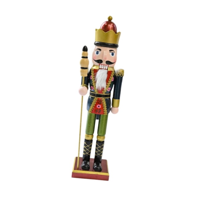 KLKCMS Christmas Decoration Countertop Party Handmade Wood Nutcracker Figure Deep Blue Clothes