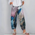 thumbnail image 1 of Pantalons en Lin pour Femmes Été 2023 Mode Ample Taille Élastique Boutons Imprimé Mince Extensible Pantalons Skinny Taille Haute Grande Taille pour Femmes, 1 of 4