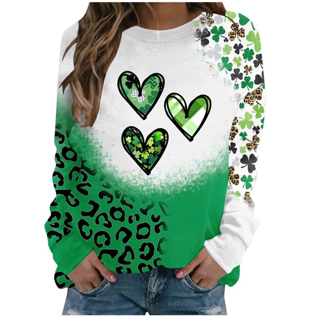 Chemises pour Femmes Col Rond Imprimé Fête de la Saint-Patrick Manches Longues Chandails en Molleton Fête de la Saint-Patrick Chemises pour Femmes