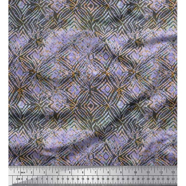 Soimoi Viscose Chiffon Fabric Curve Diamond Geometric Print Sewing Fabric Yard 42 Inch Wide
