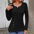 thumbnail image 2 of Timegard Blouse for Women Long Sleeve Ribbed Round Neck Button Tops Fall Winter Casual Comfy Tunic Tops, 2 of 7