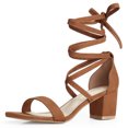 thumbnail image 1 of BLISSFUL STEP Women's Open Toe Lace Up Mid Chunky Heeled Sandals, 1 of 7