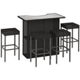 thumbnail image 1 of Outsunny 5 Pieces Patio Bar Set, Outdoor PE Rattan Wicker High Top Outdoor Table and Chairs Outdoor Bar Set with Tempered Glass Top Bar Table and Shelves, 4 Bar Chairs, Black, 1 of 10