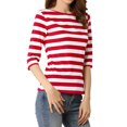 thumbnail image 1 of INSPIRE CHIC Hauts pour Femmes Non Doublés Col Rond Manches au Coude Coupe Ajustée T-Shirt Décontracté TP Rouge Blanc, 1 of 6