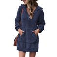 thumbnail image 2 of TJAZFJPA Robes de Soirée pour Femmes Robe Décontractée Unie à Capuche Ample avec Fermeture Éclair Poche Chandail Col en V Robe Chandail Mini Robe Fraise Robe de Maternité Rouge, 2 of 5
