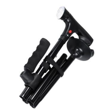 Jinsinto Folding Walking Cane with LED Light for Men and Women, Adjustable Collapsible Elderly Walking Stick with Side Handle, Black