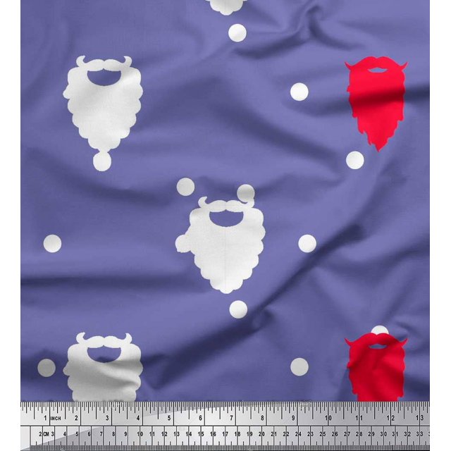 Soimoi Modal Satin Fabric Dot & Santa Moustache Christmas Print Sewing Fabric Yard 42 Inch Wide