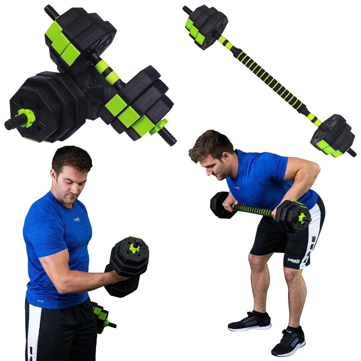 Ensemble d’haltères/poids réglable 40 lb GoZone – Noir/vert