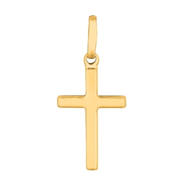 Collier Pendentif Croix Style Plat Carré en Or Jaune 14k Brillant
