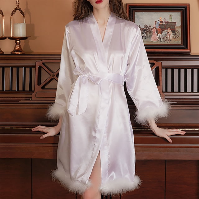 Tawop Robe Pyjama pour Femmes Peignoir pour Femmes Robe Décontractée Chemise de Nuit pour Femmes Blanc G