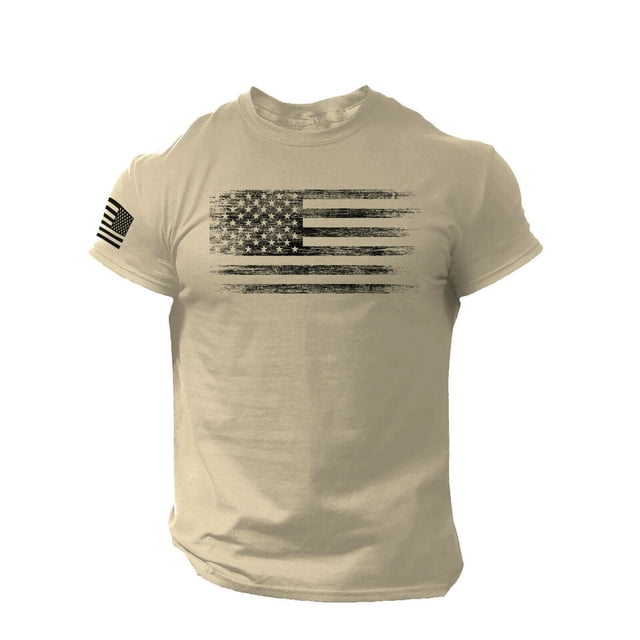 Kcodviy T-Shirt pour Homme Usé Drapeau Grande Taille Chemises Boutonnées pour Homme Col Rond Imprimé Chemises Courtes Contrastées Blouse Manches Blouse pour Homme