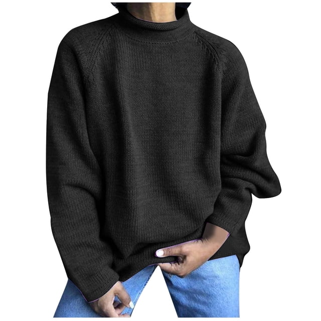 AherBiu Plus Size Sweaters for Women Ribbed Knited Long Sleeve Turtleneck Tops Loose Fitted Winter Pullover Sweaters