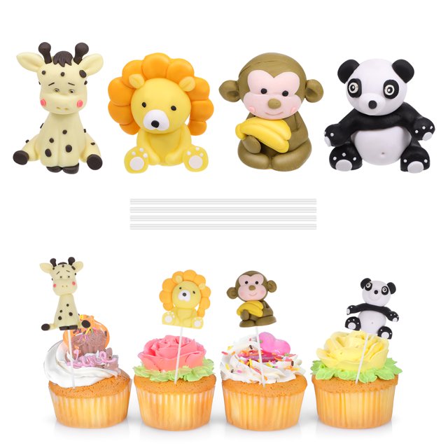 Shisuyan Forest Theme Cartoon Animal Cupcake Picks PVC 4Pcs 11.8x7.9x3.9in