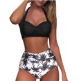 thumbnail image 1 of Leutsin Women Vintage Swimsuit Two Piece Retro Halter Ruched High Waist Print Bikini Set, 1 of 8