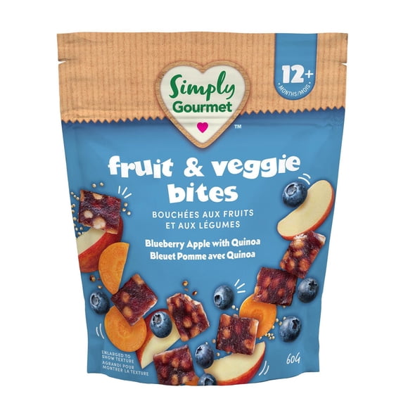 Simply Gourmet Fruit & Veggie Bites Snacks, Blueberry Apple with Quinoa, 12 Months+