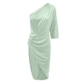 thumbnail image 3 of Robes d'Été Élégantes pour Femmes, Robe Midi Asymétrique Unie à une Épaule Style Vénitien, Robes de Retour à la Maison, 3 of 4