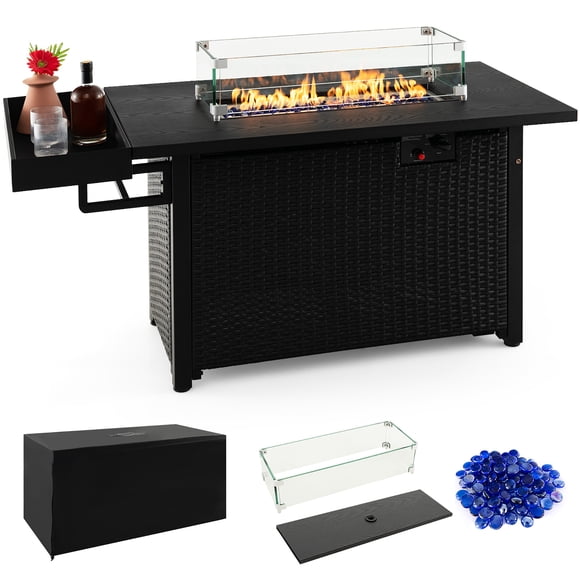 Gymax Table de Foyer au Gaz Propane 52 Pouces Foyer au Propane avec Pare-Vent Sortie de Chaleur 50 000 BTU Noir