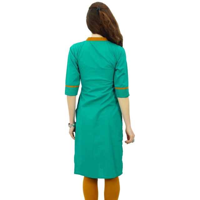 Phagun Kurti Droite à Col Mandarin pour Femmes, Motif Uni, Robe Ethnique Indienne de Designer