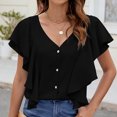 thumbnail image 2 of Yuyuzo Womens Button down Shirts Summer Deep V Neck Short Sleeve Blouses Ruffle Loose Fitted Flowy Tees, 2 of 7