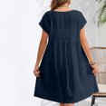 thumbnail image 4 of Tumotour Robes d'Été pour Femmes Ligne A Col Rond Longueur Genou Robe Décontractée Couleur Unie Manches Courtes Plissée Robe de Vacances Coupe Ample Robe Fluide pour Plage Sortie Boîte de Nuit Fête Rendez-Vous, 4 of 5